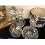 Three glass decanters including one Stuart crystal