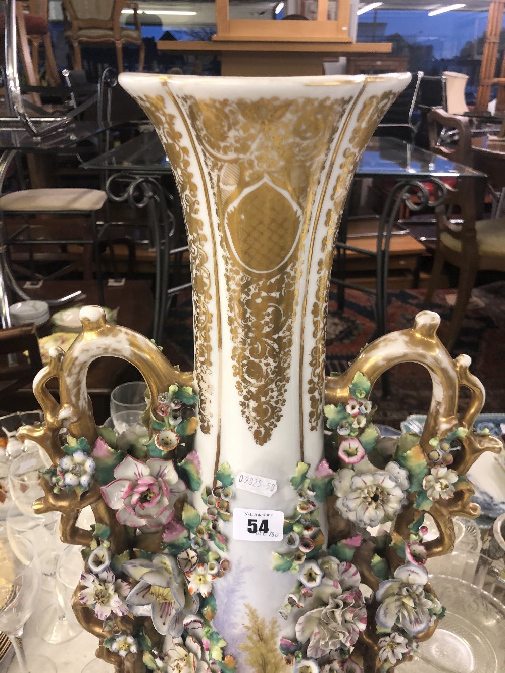 A fine quality twin handle continental porcelain in style of Meissen with applied flowers, - Image 3 of 7