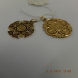 Two yellow metal pendants weight 17 grams