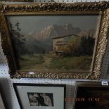 A gilt framed oil on canvas, alpine scene.