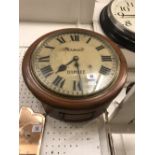 A Ramsey Dundee mahogany cased station clock, single train fusee movement,
