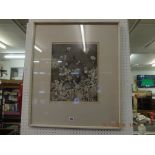 A surrealist framed etching signed P Simpson, '66.