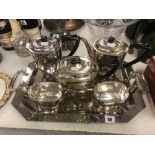 A five piece Elkington plate tea set plus a plated tray