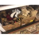 Two boxes of assorted teddies some vintage`