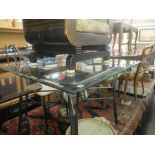 A wrought iron and glass table and three chairs 1 A/F