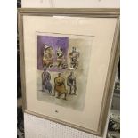A framed watercolour study of six sculpture idea signed in lower left hand corner Moore (attributed