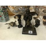 Assorted bronze and brass figures including a toad