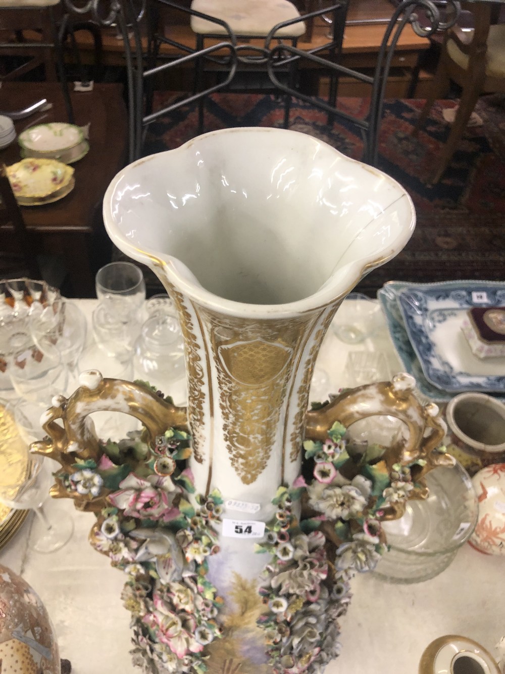 A fine quality twin handle continental porcelain in style of Meissen with applied flowers, - Image 4 of 7