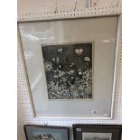 A surrealist framed etching signed P Simpson,