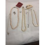 A mixed assortment of dress jewellery including silver, includes a salamanda brooch,