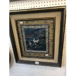 A framed Japanese silk embroidery of herons circa 1900