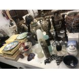 A quantity of assorted sundries/ lamps/ glassware and a Poole vase