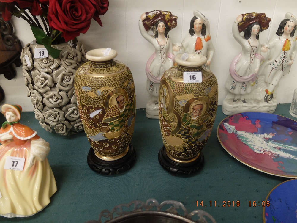 A pair of Satsuma vases on stands - Image 2 of 4
