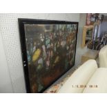 LARGE FRAMED BATIK AFRICAN MARKET SCENE, 200X153CM,