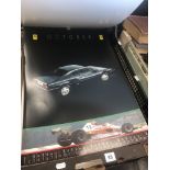 A vintage Ferrari calendar 1988 and assorted 1980s Porsche images,