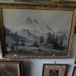 A gilt framed oil on canvas, Alpine scene.