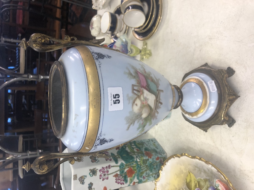 A French hand painted 19th century oil lamp base