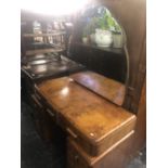 A walnut art deco dressing table and wardrobe