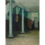 Liebermann, Ernst. Treppenhaus-Interieur. Öl auf Leinwand auf Pappe montiert. Links unten