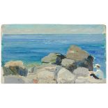 Wjalow, Konstantin A. Steine am Meer. 1950. Öl auf Karton. 23 x 41 cm. Signiert. Verso signiert