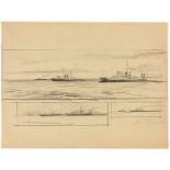 Russische Kunst - - Vyalov, Konstantin A. Drei Skizzen zu einem maritimen Sujet. Graphit auf Papier.