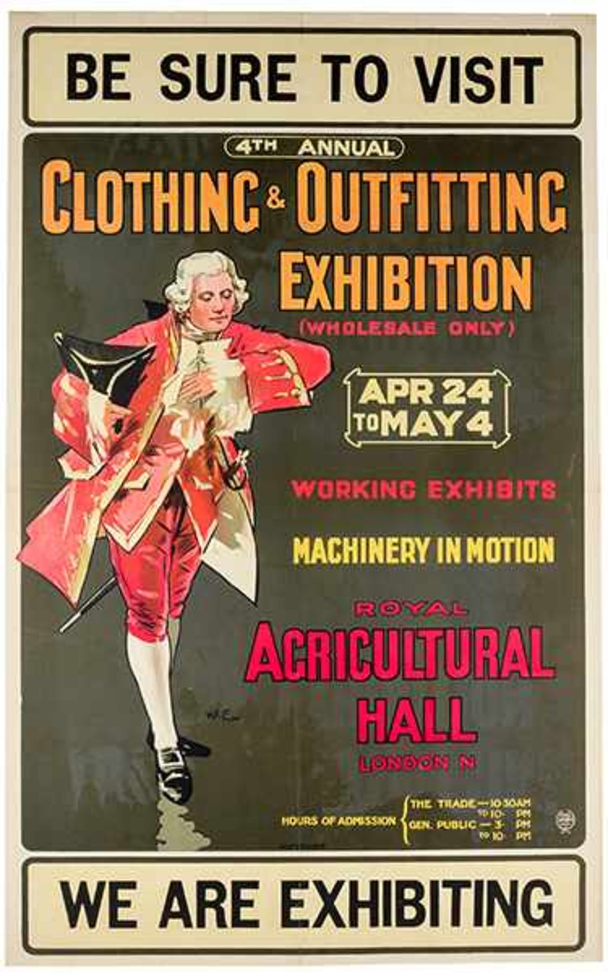 Plakate - - Fourth annual clothing and outfitting exhibition. Farbig lithographiertes Plakat.
