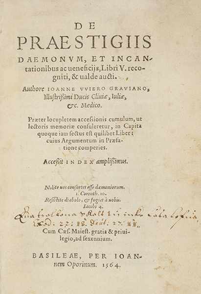 Occulta - - Wier, Johannes. De praestigiis daemonum, et incantationibus ac veneficiis libri V.