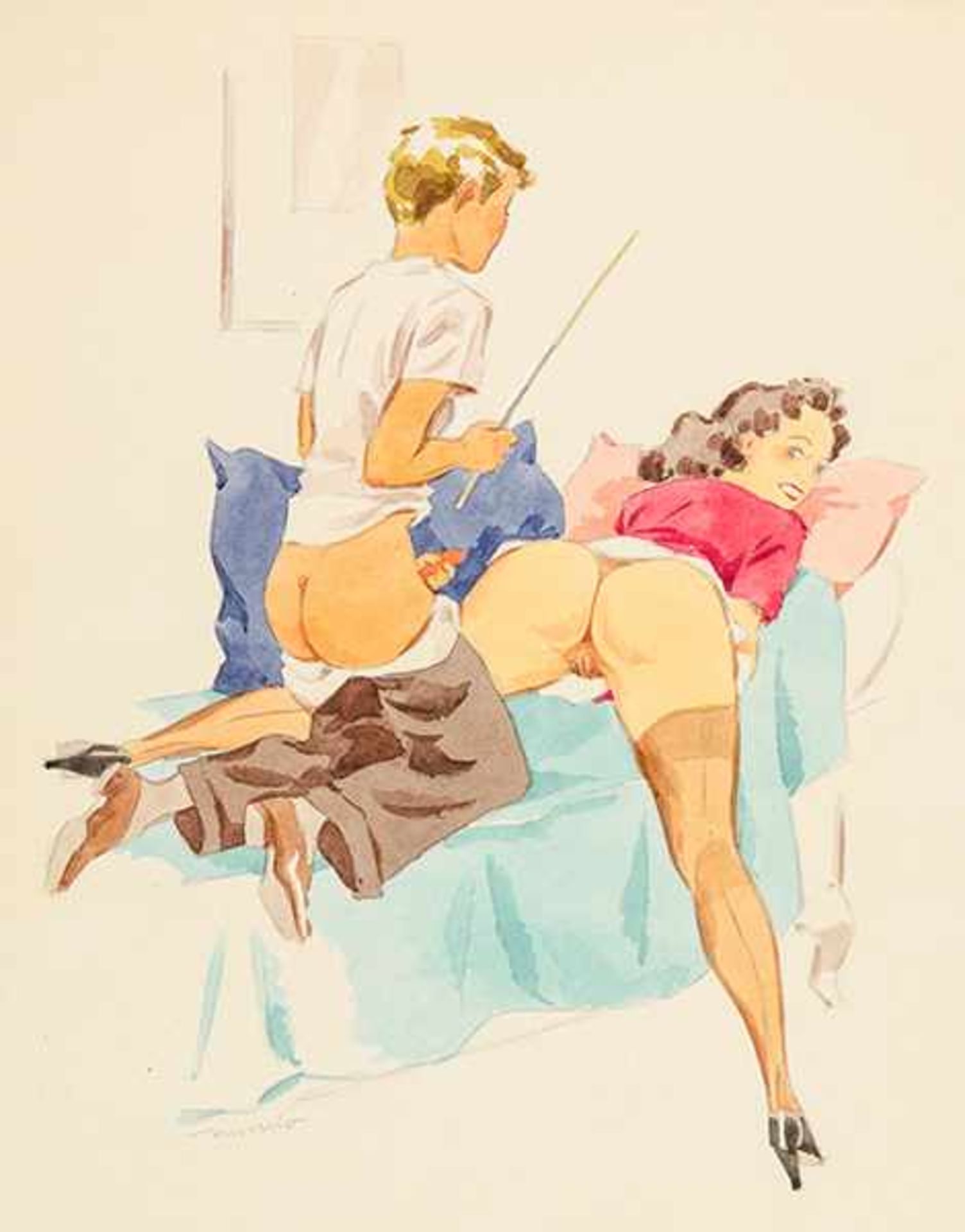 Folge von 27 erotischen Bleistiftzeichnungen. Deutschland, um 1950. Ca. 26 x 21 cm bis 29,5 x 21 - Bild 3 aus 4