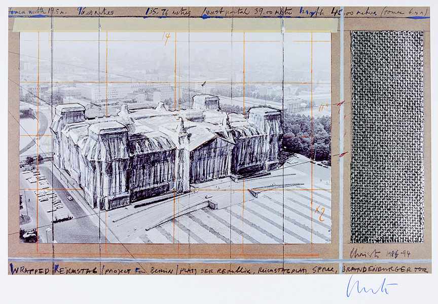 Christo und Jeanne Claude. Wrapped Reichstag. Project for Berlin. Offset-Lithographie mit