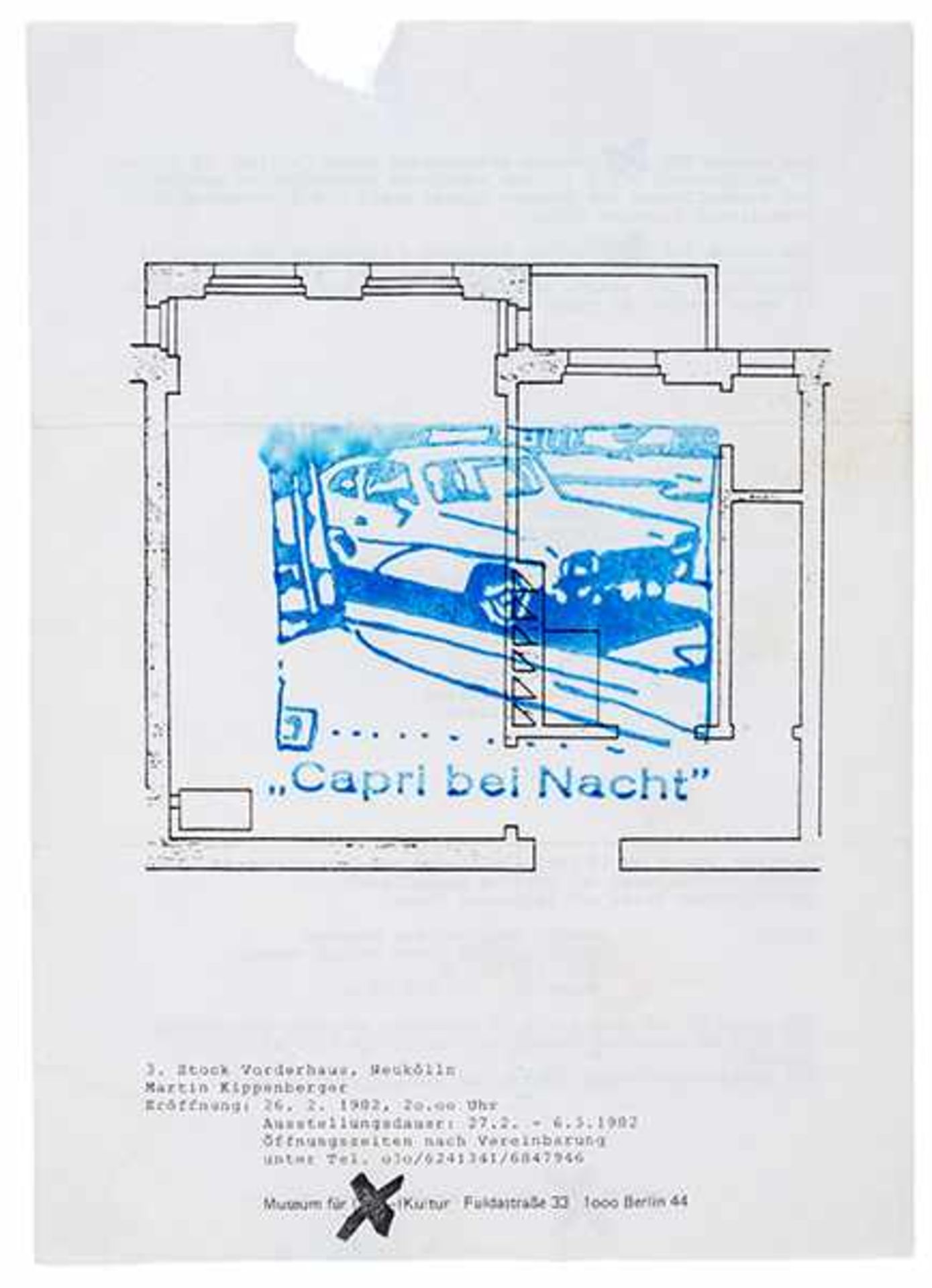 Kippenberger, Martin. Capri bei Nacht. Flyer mit Ankündigung der Ausstellung in Neukölln, 27.2 - 6.