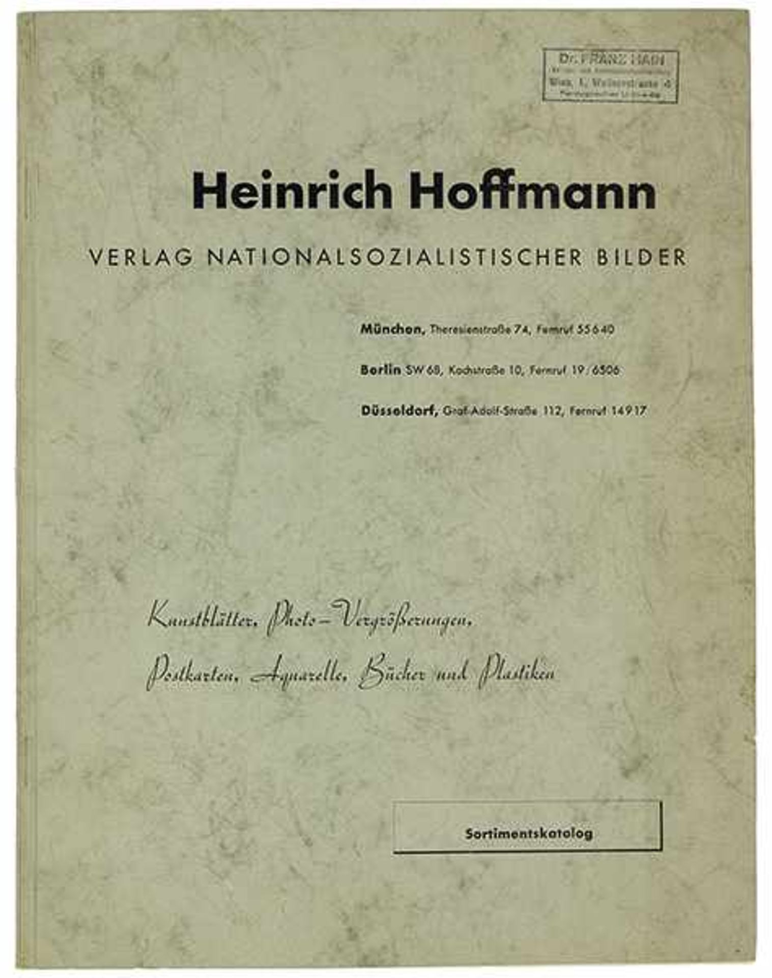 Nationalsozialismus - - Sortimentskatalog Heinrich Hoffmann. Verlag Nationalsozialistischer