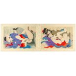 Japanisches Leporello mit 10 erotischen Farbholzschnitten. Um 1900. 1 Bl. (Text). 31 x 43 cm. Deckel
