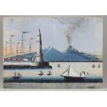 Nautik - - Hafenansicht von Neapel. Italien um 1860, bezeichnet "Il Vesuvio". Öl auf Malkarton.