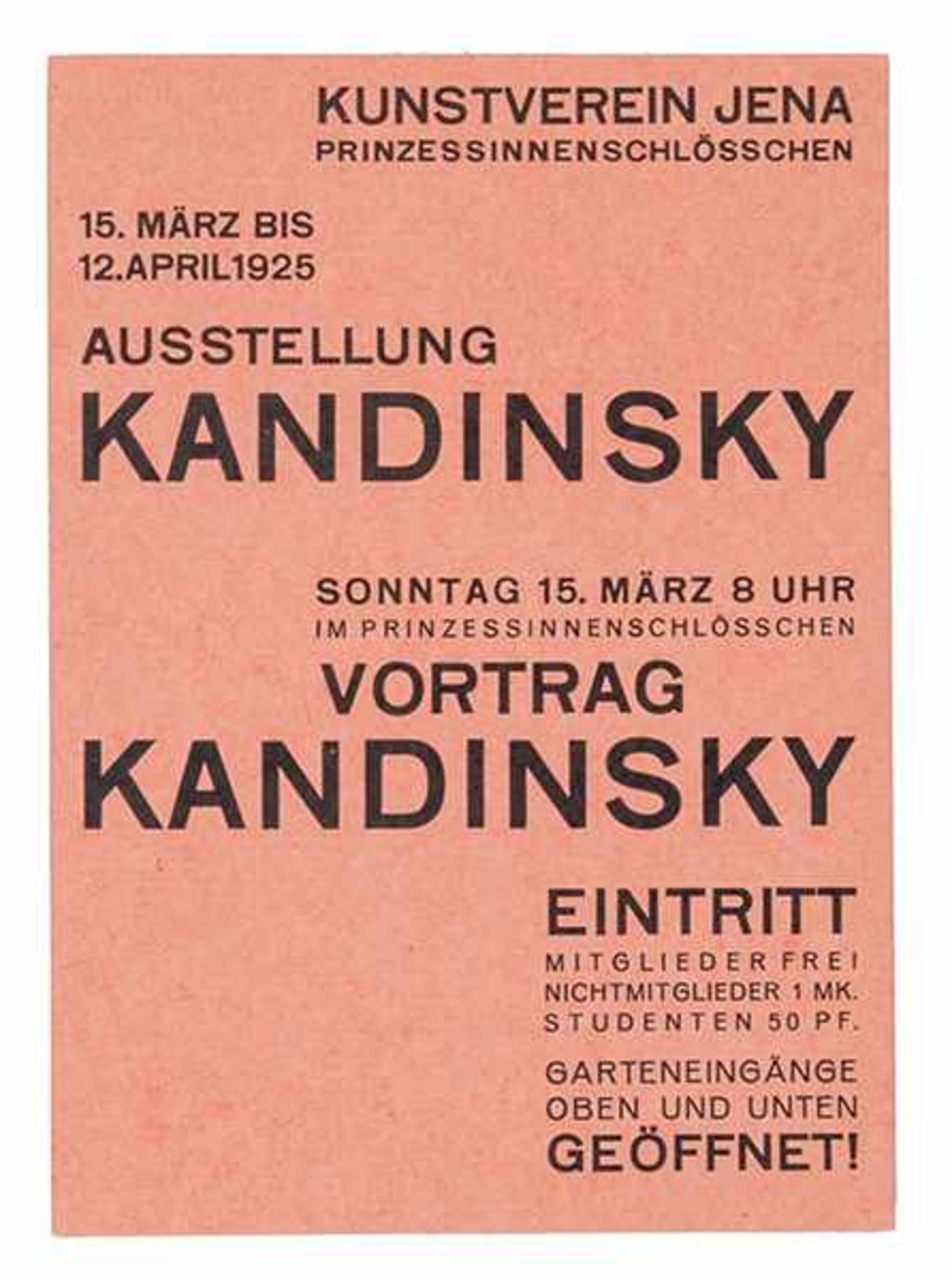 Bauhaus - - Dexel, Walter. Ausstellung Kandinsky. Vortrag Kandinsky. Einladungskarte für die