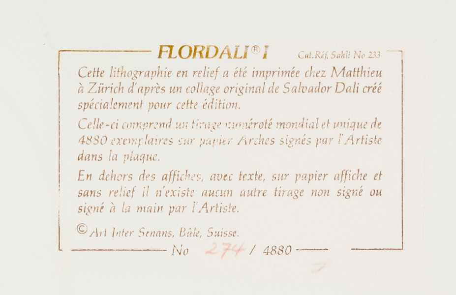 Dali, Salvador. Floradali I. Farblithographie mit Prägung auf Vélin d'Arche. Unten rechts im Stein - Image 2 of 2