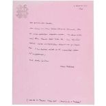 Bellmer, Hans. Neunzeiliger, eigenhändiger Brief an Hans Kinkel auf dünnem rosafarbenen Papier,