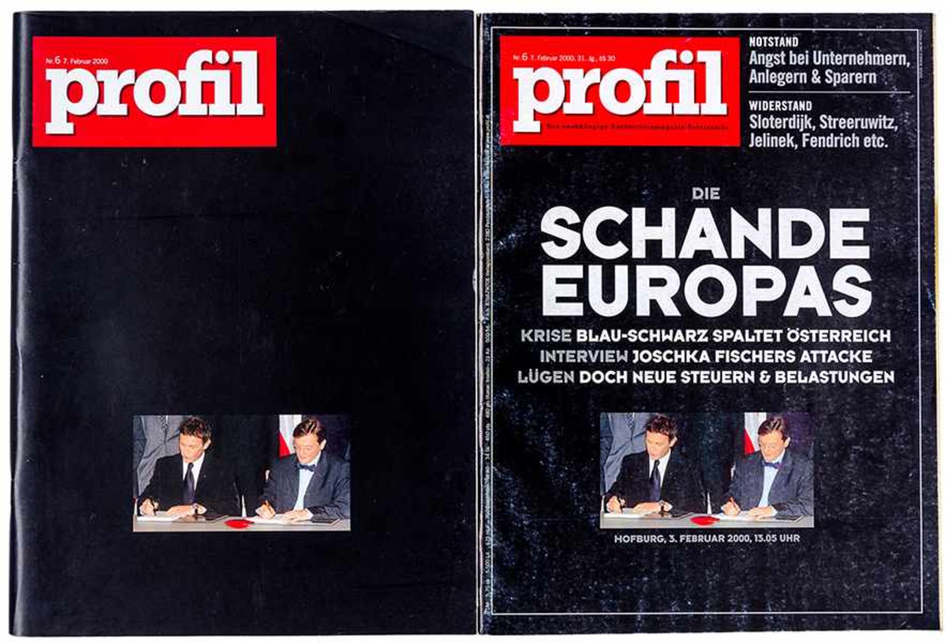 Feldmann, Hans-Peter. Profil ohne Worte. Und: Profil" Nr. 6, 7. Februar 2000. 2 Hefte. Mit
