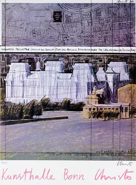 Christo und Jeanne Claude. Wrapped Reichstag. Farboffset-Plakat für die Initiative Kunsthalle