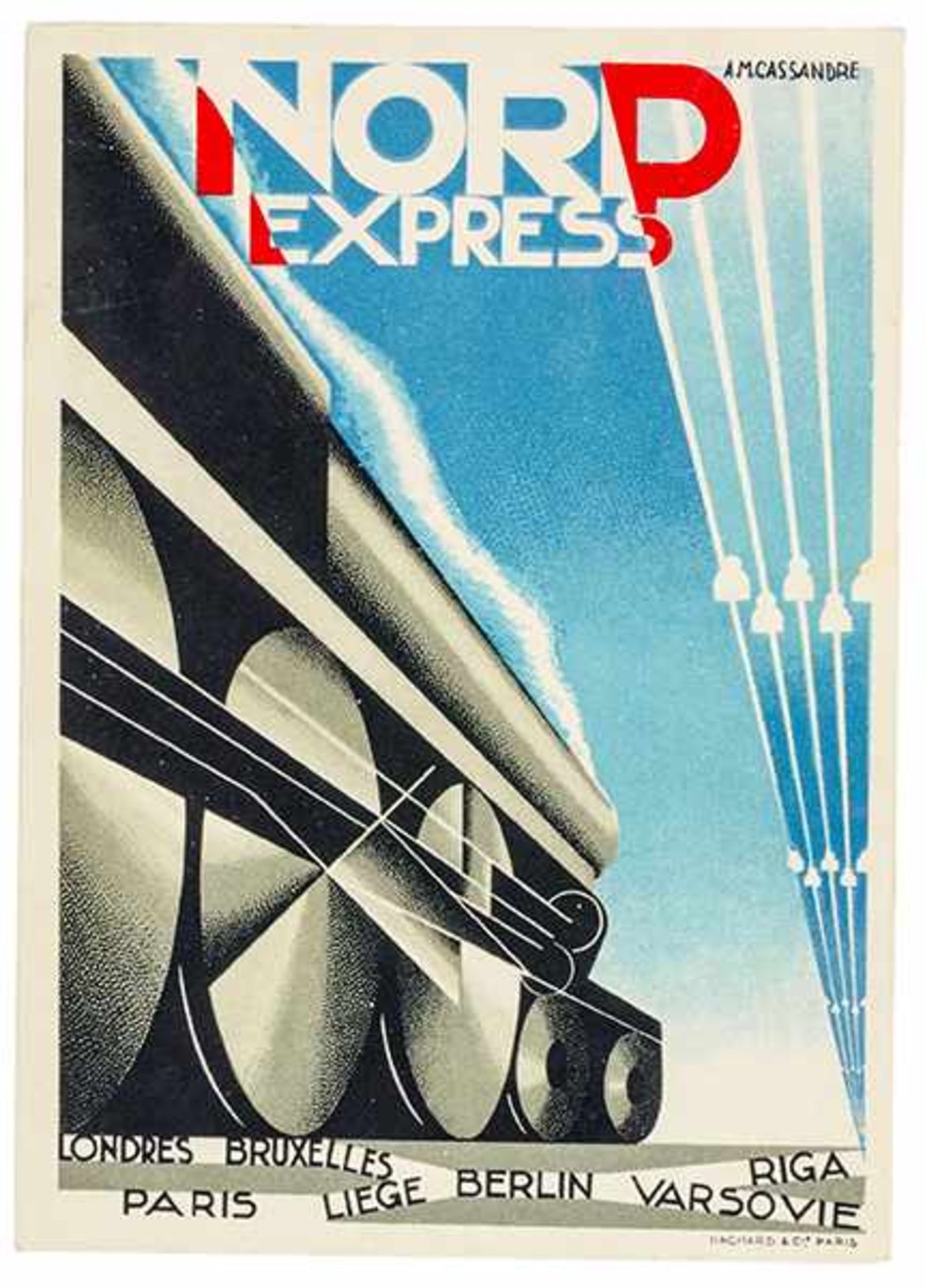 Werbung - - Cassandre, A. M. (das ist: Adolphe Mouron). Nord-Express. Werbekarte von Nord-Express