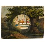 Luxuspapiere - - Biedermeierliches Faltdiorama mit farbig lithographierten bukolischen Szenen.