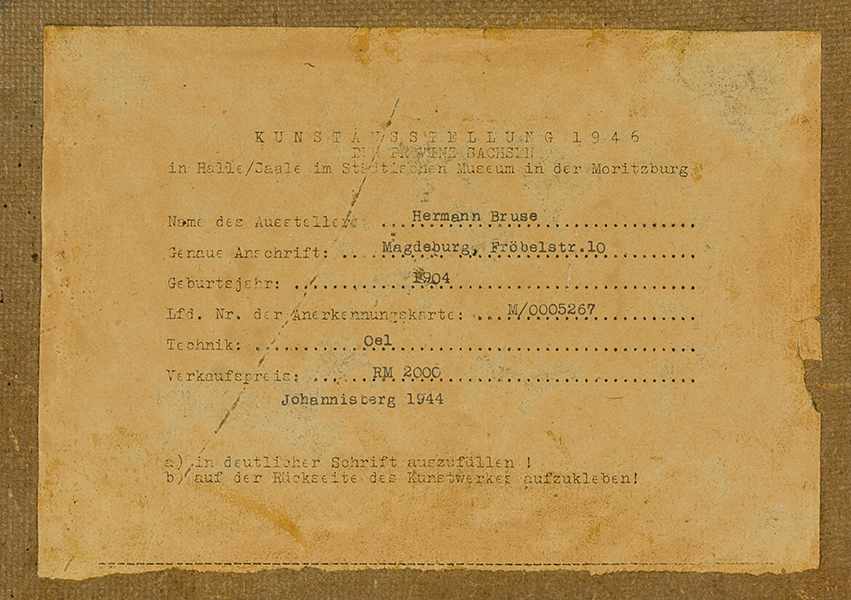 Bruse, Hermann. Johannisberg. Öl auf Platte. Signiert unten links. 1944. Bildgröße: 57,5 x 44 cm. - Image 2 of 2