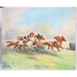 TABLEAU "COURSE DE CHEVAUX, LE QUINTE, LE 7 " DE GENA PECHAUBES Huile sur toile, [...]