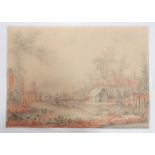 DESSIN "PAYSAGE CHAMPETRE ANIME A LA LAVANDIERE" ECOLE FRANCAISE XVIIIè Pierre noire [...]