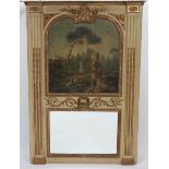 TRUMEAU LOUIS XVI En bois laqué et doré, composé d'une huile sur toile à scène [...]