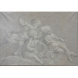 ENSEMBLE DE 3 GRISAILLES "AUX PUTTI" Huiles sur toiles. Restaurations d'usage et [...]