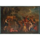 TABLEAU "LE VEAU D'OR" ECOLE XVIIIè DANS LE GOUT DE NICOLAS POUSSIN Huile sur toile, [...]