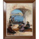 TABLEAU "LES RAVAUDEUSES DE FILET AU PORT D'ANTIBES" 1905 DE FRANCOIS-CHARLES BAUDE [...]