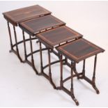 TABLES GIGOGNES MARQUETEES Composées de quatre tables rectangulaires en palissandre, [...]