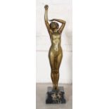 BRONZE ART DECO "FEMME AU BRAS LEVE" DE CALENDI (XIX-XXè) Bronze à patine mordorée [...]