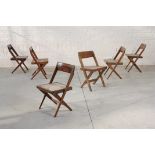 PIERRE JEANNERET (1896-1967) Ensemble de 6 chaises de librairie de Pierre Jeanneret [...]